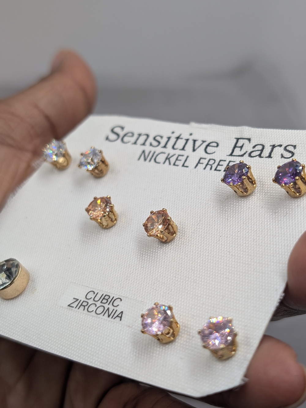 5 Pair Cubic Zirconia Stud Earrings Sensitive Ears Nickel Free NWT 1307 - Picture 3 of 6